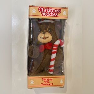 Jasco NWOT Vintage Flocked Christmas Teddies Bear‎ Hanging Tree Ornament